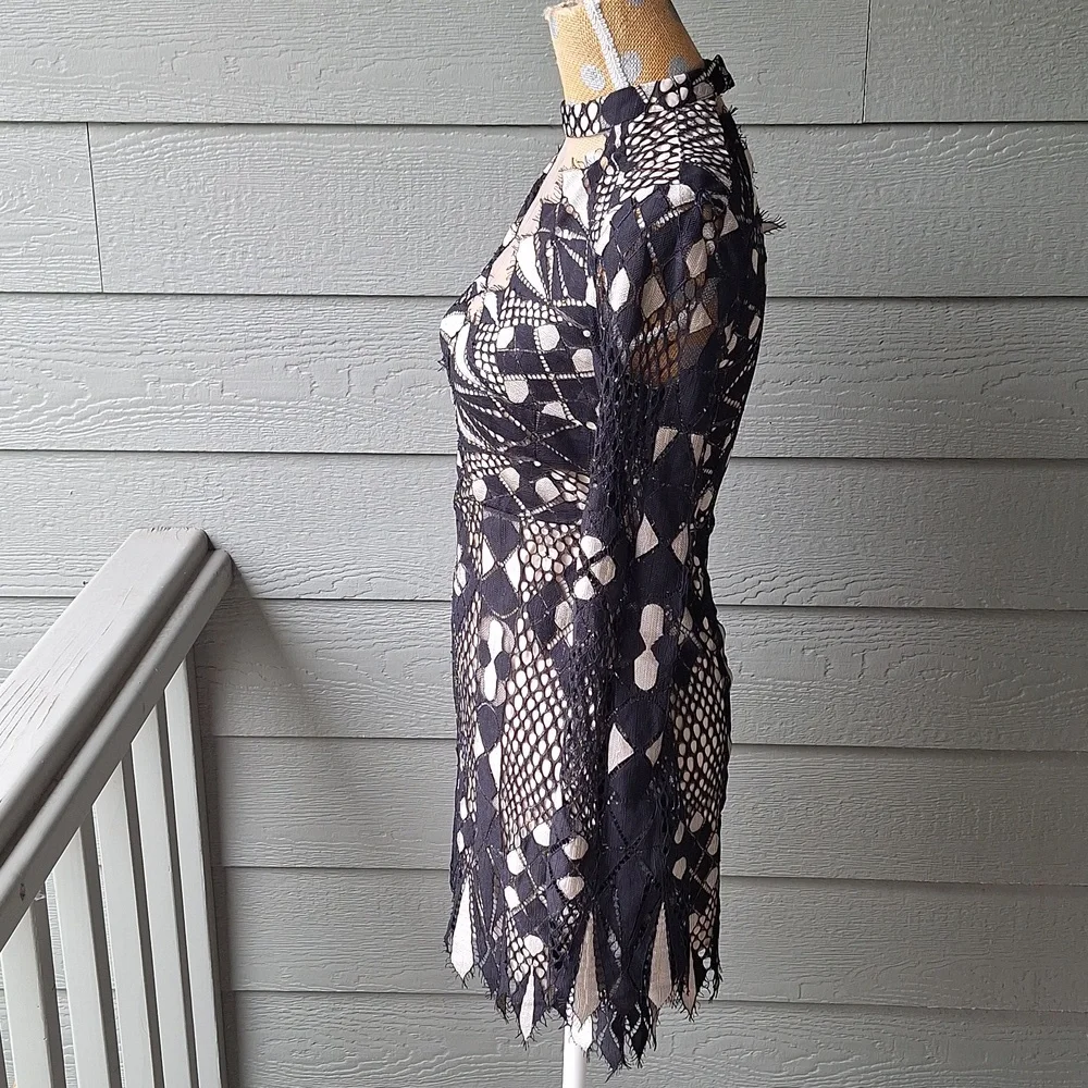 Free People Deco Lace Mini Long Sleeve Dress Fairy Whimsigoth Size 4 - Picture 5 of 13